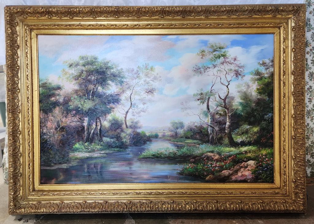 Large 44" Landscape Scene Oil on Canvas Painting (1 of 4)
