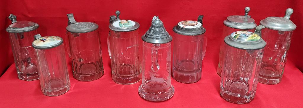 Collection of 9 Glass Beer Steins (1 of 9)