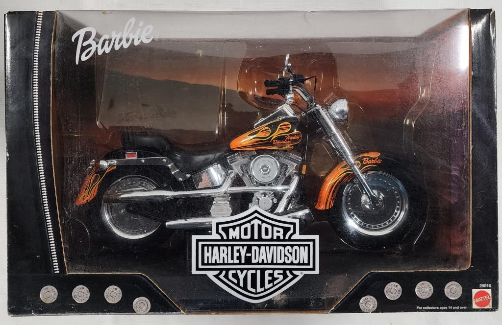 Barbie Harley Davidson Motorcycle in Box: Harley Davidson motorcycle for a Barbie doll. - Mattel # 29016. - in original box - unopened. Photos are considered part of description and condition.