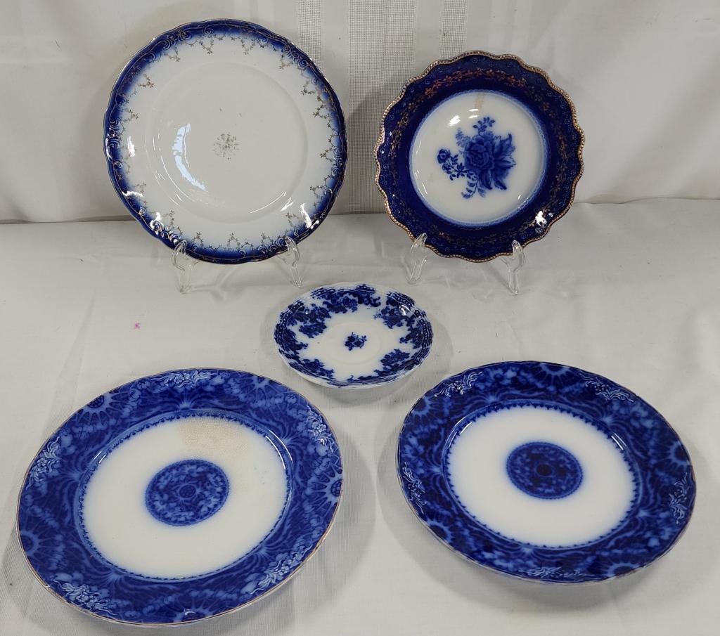 Collection of 5 Pieces of Flow Blue Plates (1 of 9)