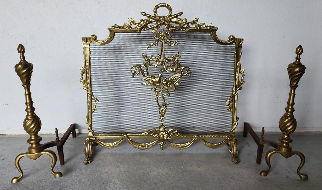 Vintage Style French Fireplace Screen & Andirons (1 of 5)