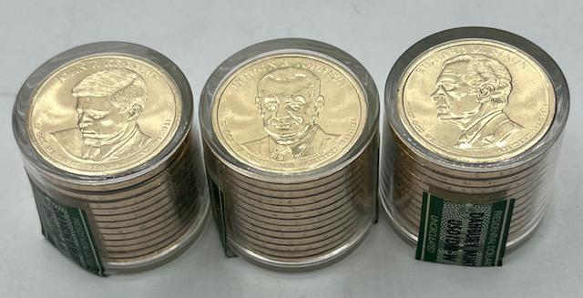 Danbury Mint Uncirculated Presidential Dollars: 2014 Danbury Mint Uncirculated Presidential Dollars. - 3 Sealed rolls of 12 coins. 36 Coins total. - Presidents image on front of coin. Kennedy, Johnson, Nixon. Photos are considered part of the descr
