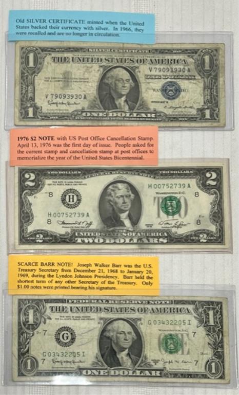 Collection of 3 US Dollar Bills (1 of 8)