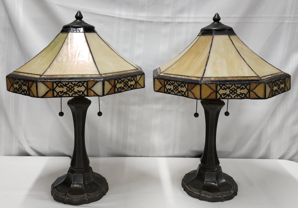 Pair of Slag Glass Table Lamps (1 of 6)
