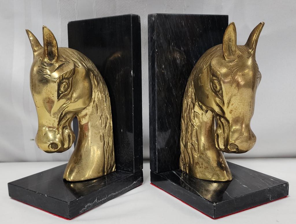 Pair of Brass and Marble Bookends (1 of 8)