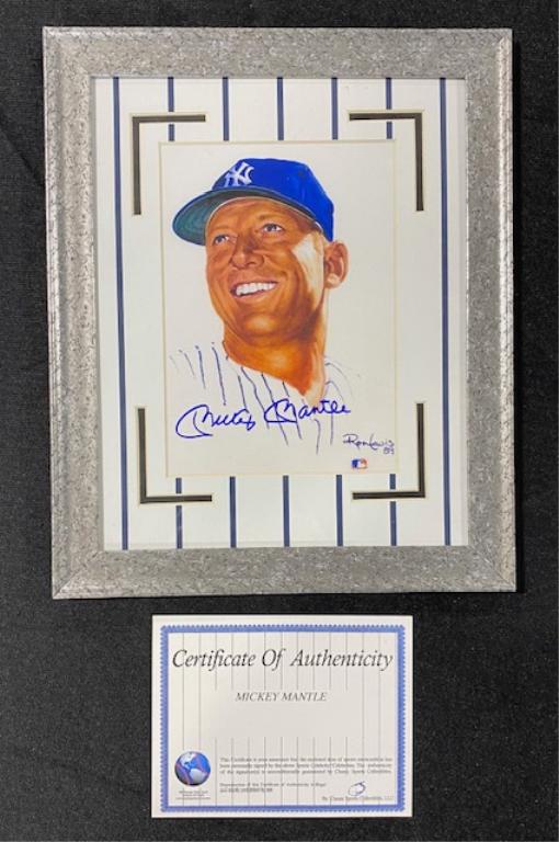 Framed & Signed Mickey Mantle Ron Lewis 89 Drawing (1 of 5)