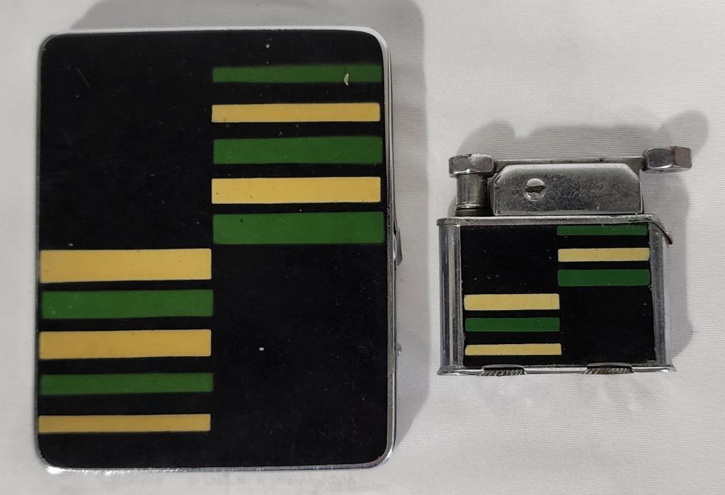 Elgin Craft Otis Lighter & Cigarette Case: Elgin Craft Otis Lighter and Cigarette Case. Art Deco. Cigarette Case is Engraved by Penna State Champion. 1932. Photos are considered part of the description and condition.