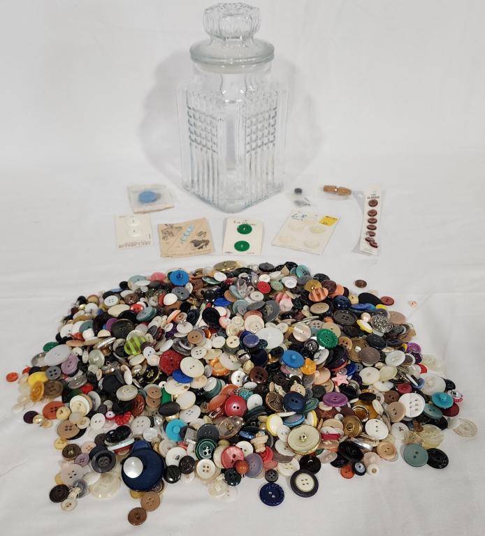 Glass Container Filled With 100's of Asst. Buttons (1 of 7)