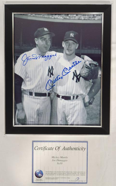 Signed and Framed DIMaggio/Mantle Picture w/COA (1 of 4)