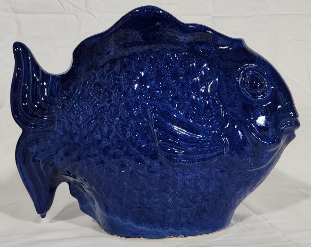 Large Ceramic Glossy Cobalt Fish Planter (1 of 6)