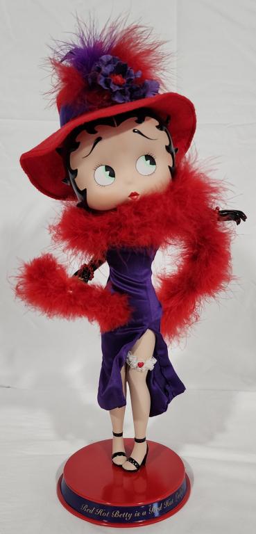 Danbury Mint Betty Boop Red Hat Society Doll: Danbury Mint Betty Boop Red Hat Society Doll. Porcelain. On a pedestal base. Approx. 15"H. Photos are considered part of the description and condition.