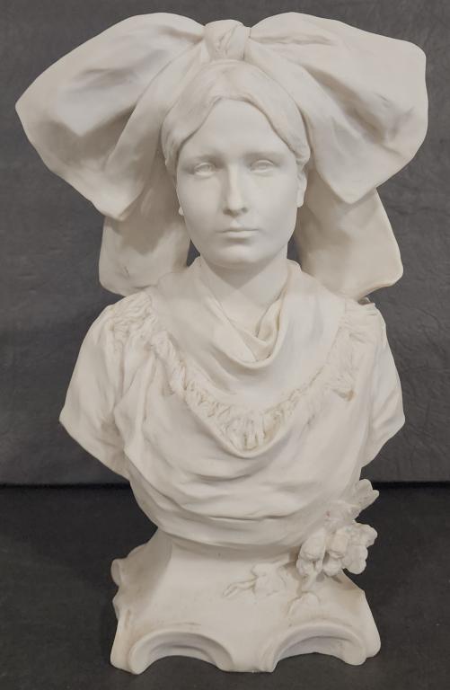 Signed P. Aube Woman w/ a Bow Bisque Bust (1 of 8)