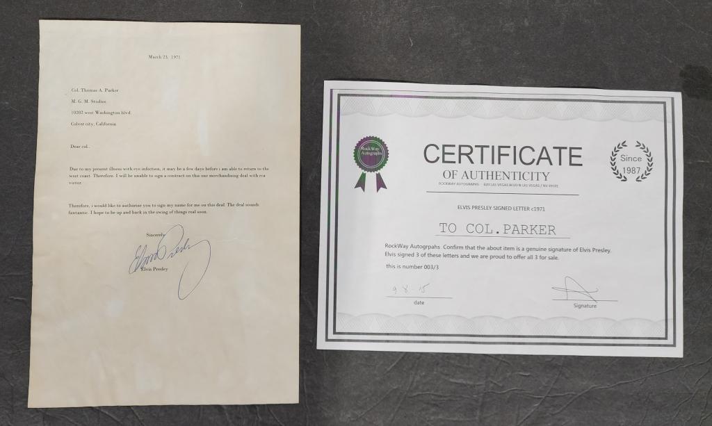 Signed Elvis Presley Letter w/ COA (1 of 5)