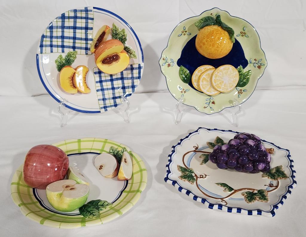 Set of 4 Bella Casa by Ganz 3D Fruit Plates (1 of 8)