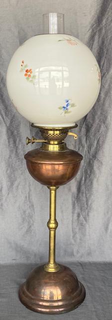 Antique Brass Kerosene Parlor Lamp w/ Shade (1 of 5)