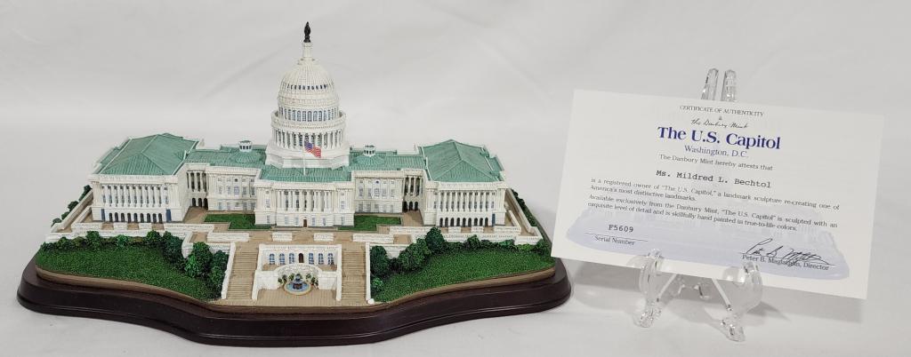 The Danbury Mint "The US Capitol" w/ COA: The Danbury Mint "The US Capitol" with Certificate of Authenticity. In Box. Approx. 5.5"H. Photos Are Considered Part Of The Description and Condition.