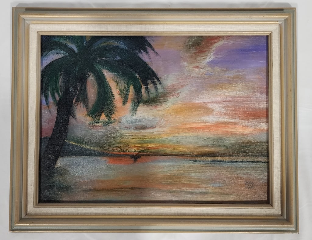 Signed Beach Scene Oil Painting (1 of 5)