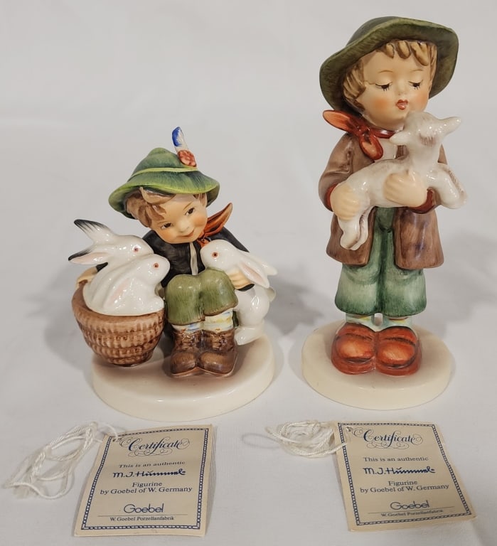 Pair of Hummel Porcelain Figurines: Pair of Hummel Porcelain Figurines. *"The Lost Sheep. 68/0. Approx. 5.5"H. *"Playmates". 59/0. Approx. 4"H. Photos Are Considered Part Of The Description And Condition.