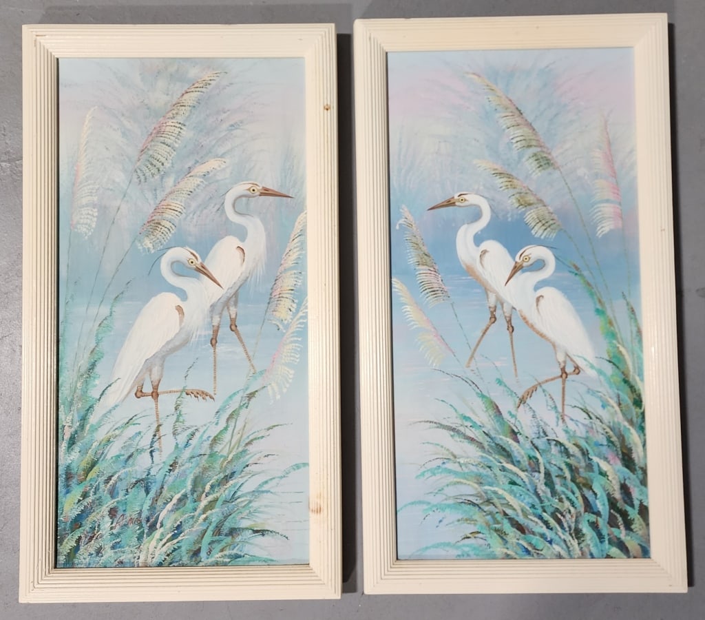 Pair of Signed A. Maley Heron Paintings (1 of 9)
