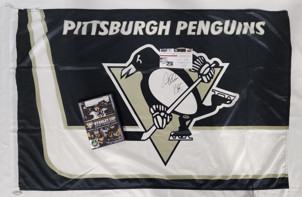 Signed Pittsburgh Penguins Flag and DVD (1 of 13)