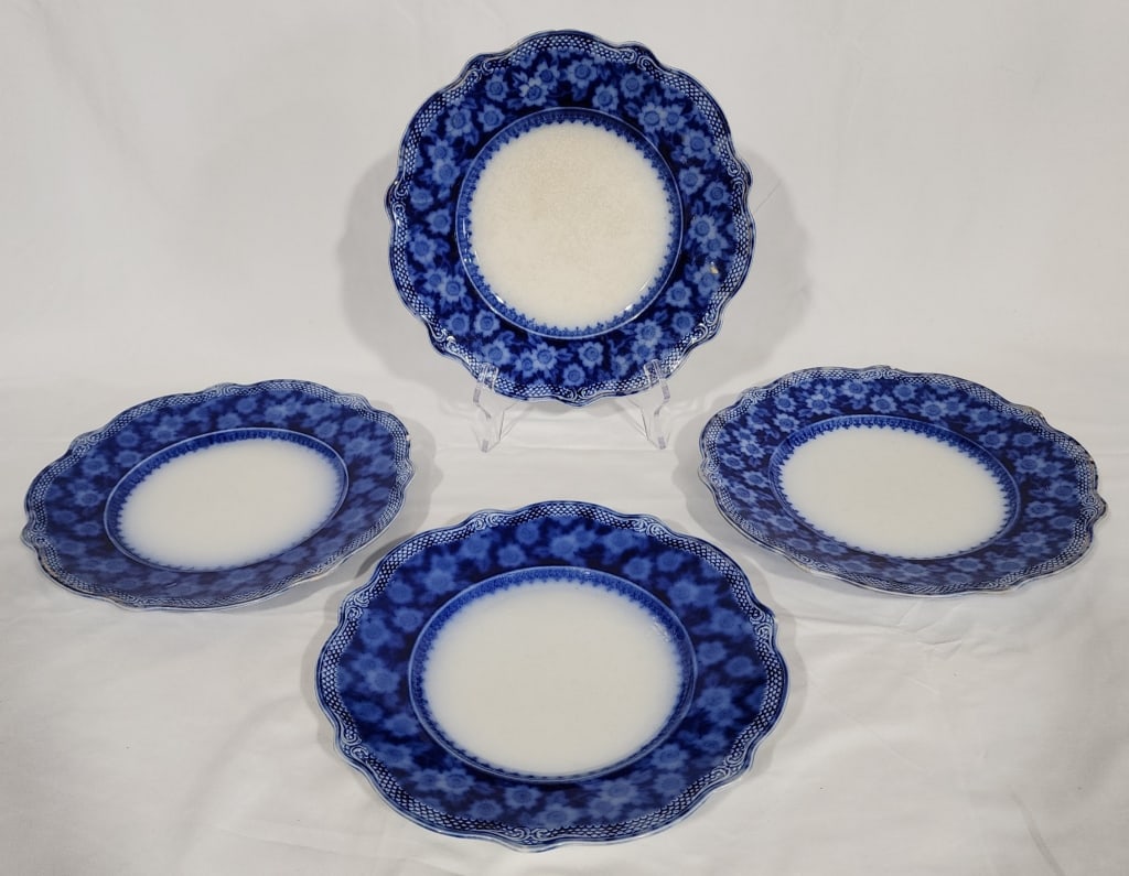 4 Antique Flow Blue Plates (1 of 6)