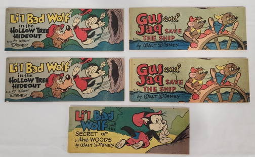 Collection of 5 Walt Disney Comic Books: Collection of 5 Walt Disney Comic Books. *2 Gus and Jaq Save the Ship. *2 Lil Bad Wolf in the Hollow Tree Hideout. *1 Lil Bad Wolf Secret of the Woods. Photos are considered part of the description an