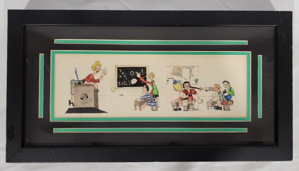 Framed and Signed M. Indelli ? Cartoon (1 of 5)