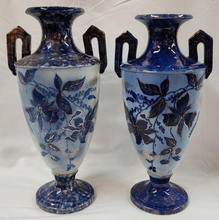 Pair of Flow  Blue Ironstone Style Vases (1 of 3)