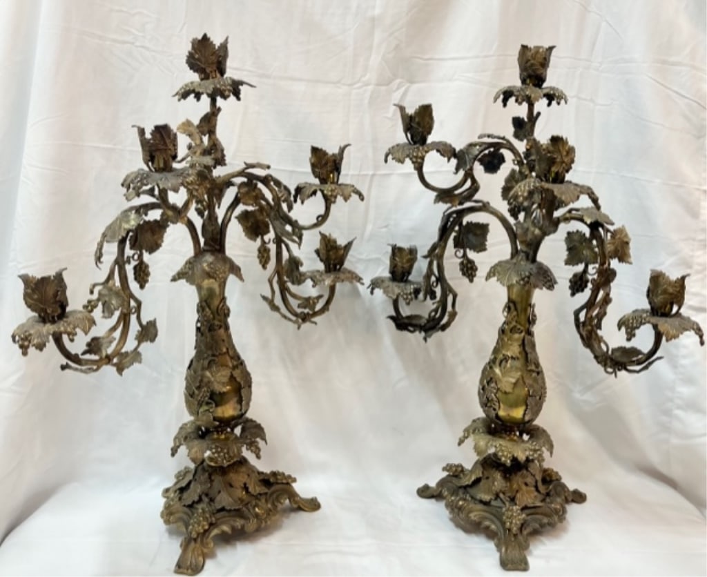 Pair of Heavy Bronze Antique Candelabras (1 of 10)