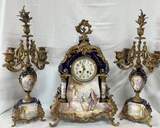 Early 1800's Jacob Petit Porcelain 3 PC Clock Set