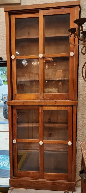 Mission Style Wall Cabinet w/ Sliding Glass Doors (1 of 4)