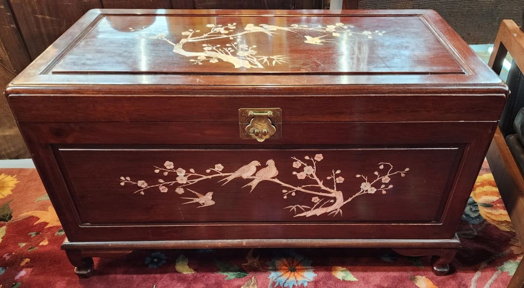 Asian Cedar Trunk w/ Mother of Pearl Inlay Motif (1 of 8)