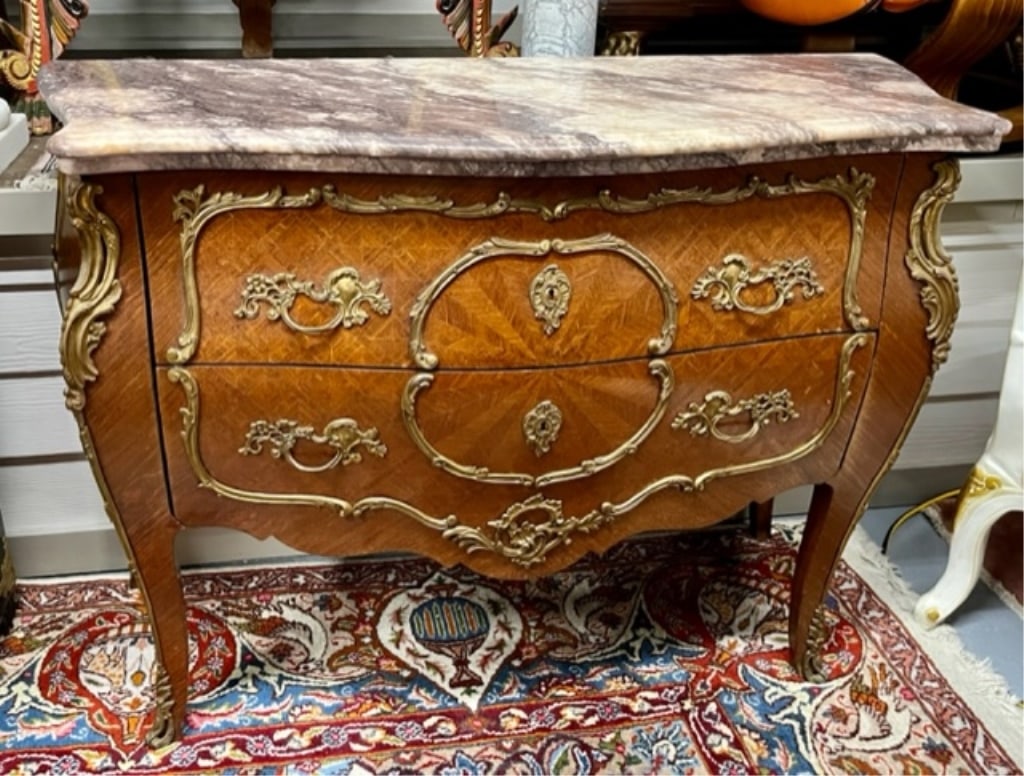 Marble Top 2 Drawer Bombe Chest (1 of 12)