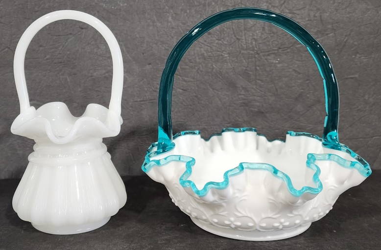 Pair Of Fenton Milk Glass Baskets