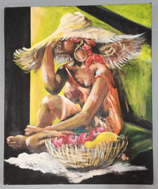 Haitian Art Oil on Canvas Signed Patrick Noze: Patrick Noze oil on canvas titled "Map Pense" Approx. 28.5"H x 22"W. Unframed. Photos are considered part of the description and condition.