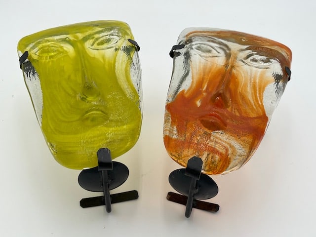 Vintage "Sky Dreamers" Sconces by Jaramillo Bros.: Vintage pair of "Sky Dreamers" glass wall sconces by Jaramillo Brothers. Approx. 10"H x 7"W x 5"D. Photos are considered part of the description and condition.