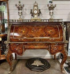 Beautiful Ornate Inlaid Baroque Cylinder Top Desk