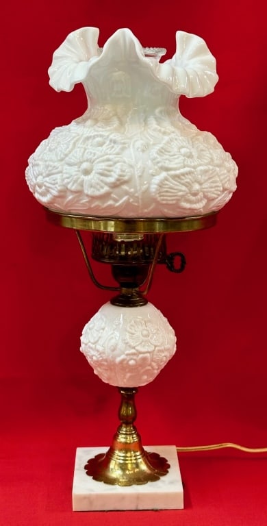 Fenton Style Milk Glass Electrified Oil Lamp (1 of 13)