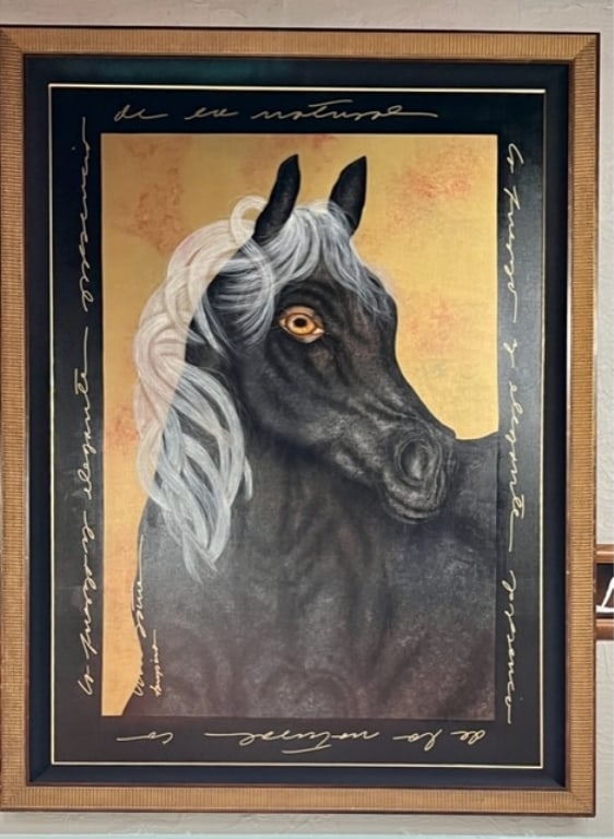 80" Signed Luis Sottil "Black Horse" on Canvas (1 of 5)
