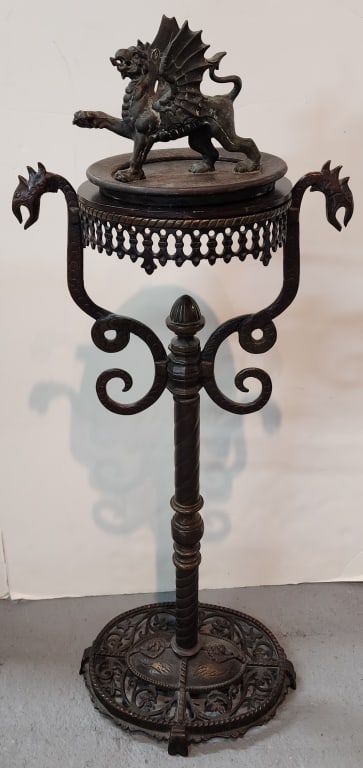 Bronze? Smoking Stand w/ Cast Iron Dragon Ashtray (1 of 10)