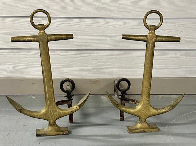 Pair of Vintage Brass Anchor Andirons (1 of 7)