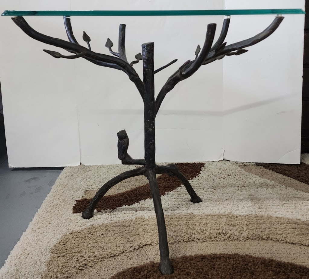 Vintage Forged Bronze? Glass Top Accent Table (1 of 8)