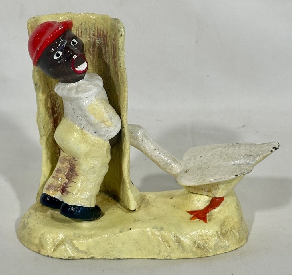 Cast Iron Black Americana Boy with Goose Statue (1 of 7)