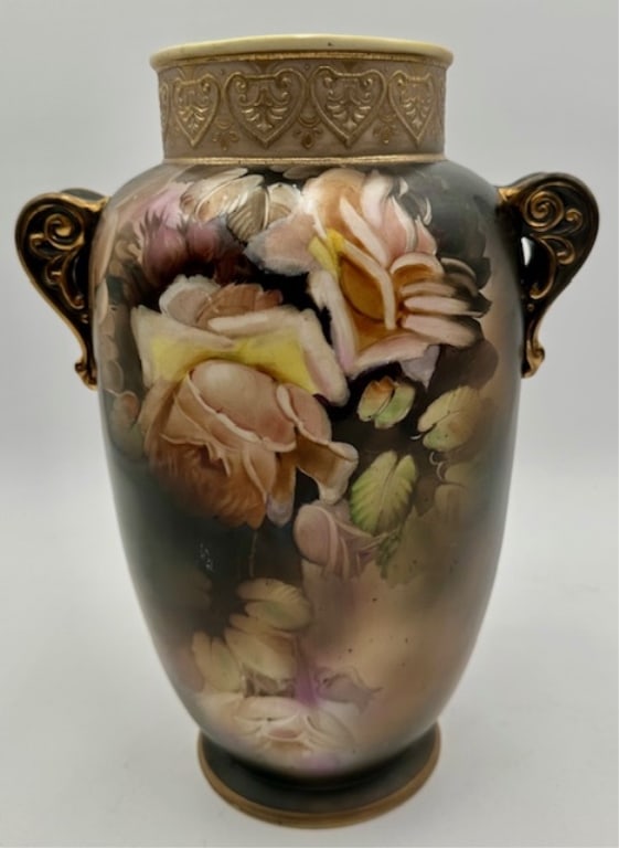 Signed Early 1900's Nippon Vase: Signed Early 1900's Nippon Vase. Gold and Floral Accents. Approx. 12"H. In good condition - no chips, cracks or knicks. Photos Are Considered Part Of The Description And Condition.