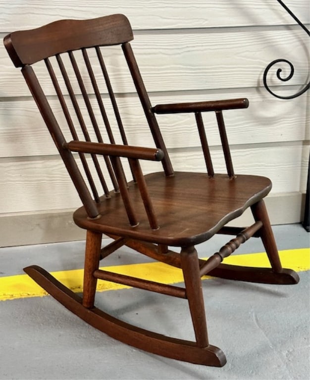 Vintage Child's Wooden Rocking Chair: Vintage Child's Wooden Rocking Chair. Approx. 24"H x 14"W x 22"D. In great condition. Photos Are Considered Part Of The Description And Condition.
