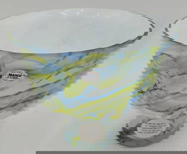 Makora Hand Blown Cased Glass Centerpiece Bowl: Hand made Makora cased glass bowl. Made in Poland. Approx. 8.5"H x 10" Diameter. Photos are considered part of the description and condition.