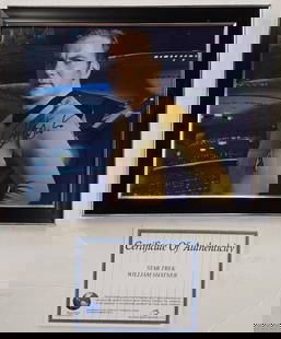 Signed Star Trek William Shatner Picture w/ COA: Signed Star Trek William Shatner Picture with Certificate of Authenticity. Approx. 9.5"H x 11"W. Berner's does not guarantee authenticity of signature or COA. Photos Are Considered Part Of The