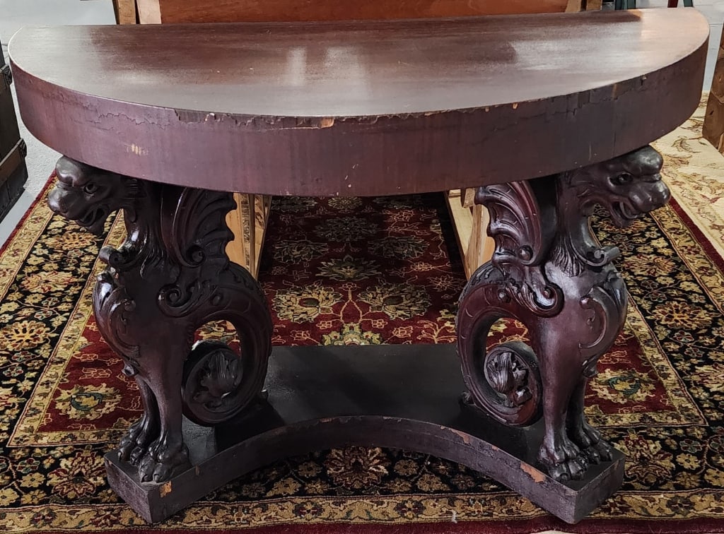 Antique Half Moon Griffin Base Accent Table (1 of 10)