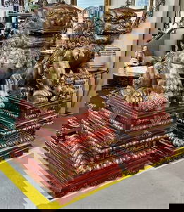 Pair of 5' Hand Carved Foo Dogs on Pedestals