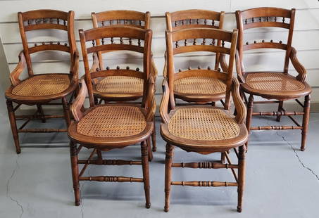 Set of 6 Vintage Eastlake Style Cane Chairs: Set of 6 Vintage Eastlake Style Cane Chairs. All are in great condition. Approx. 34"H. Photos Are Considered Part Of The Description And Condition.